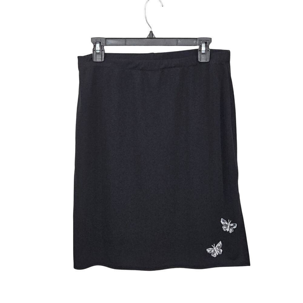 VTG 90s/Y2K Embroidered Butterfly Black Skirt Sz Large Side Slit Stretch Fairy